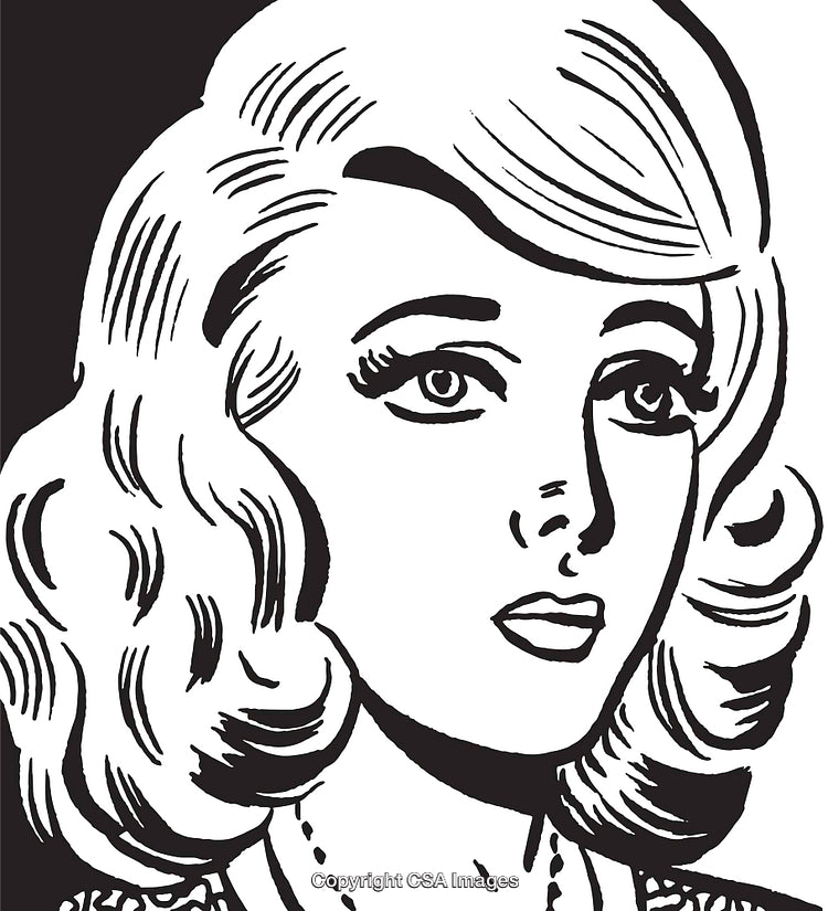 Retro Style Black and White Illustration of a Woman in Thought