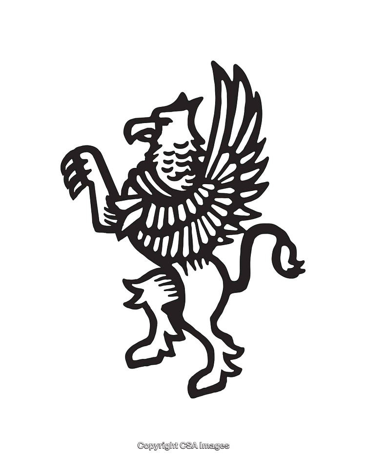 Intricate Black and White Line Art Illustration of a Mythical Griffin