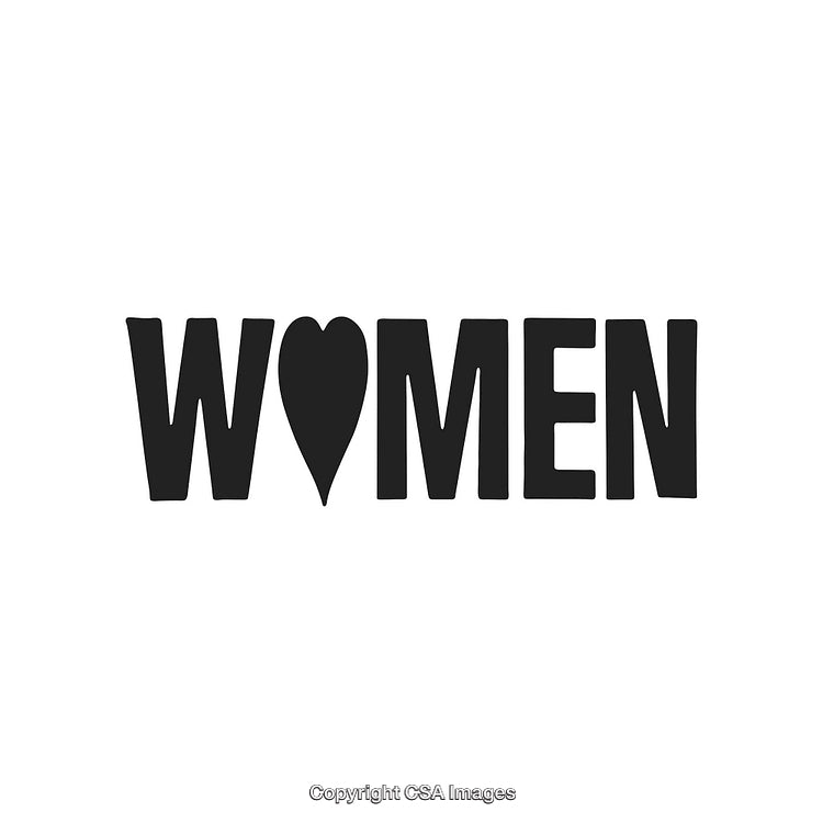 Women Themed Typography With Heart Symbol Incorporated in Design on White Background