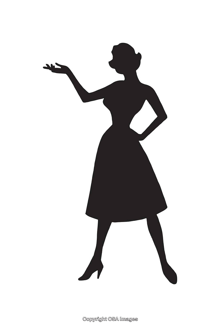 Elegant Silhouette of a Woman in Vintage Dress in Line Art Style