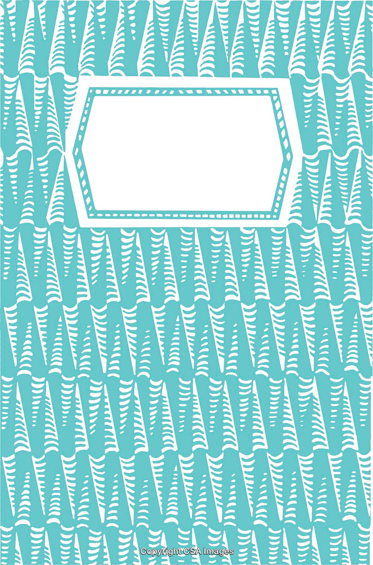 Teal Geometric Pattern With Bold White Accents and Central Blank Label