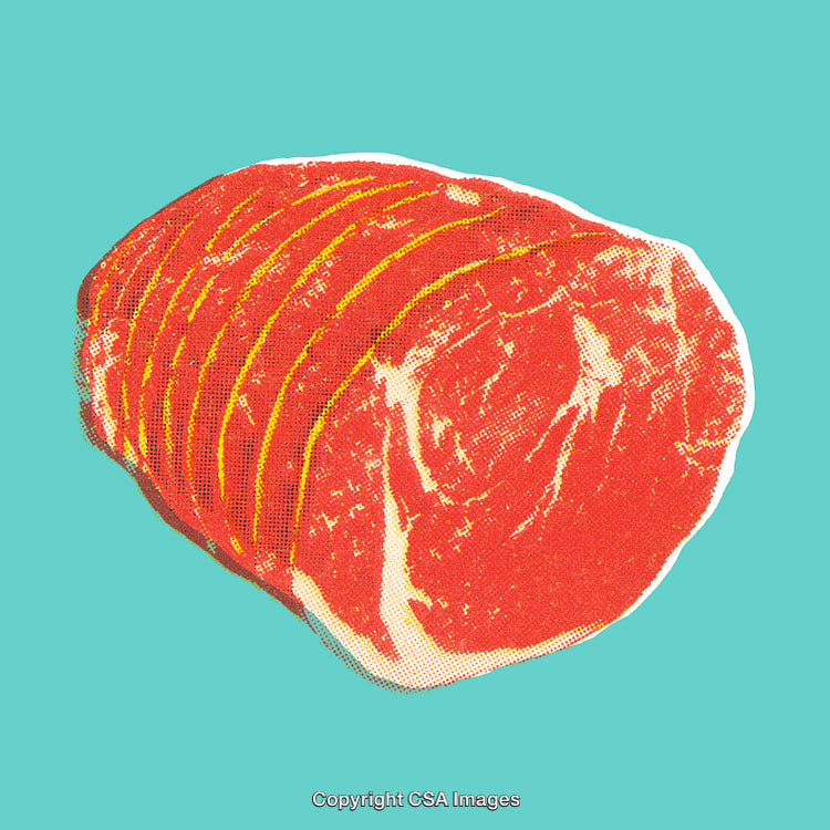 Vibrant Raw Meat Illustration With a Retro Pop Art Style on Teal Background