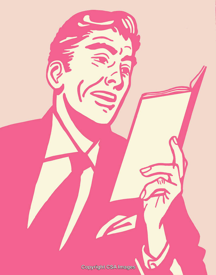 Colorful Line Art of a Smiling Man Holding a Book