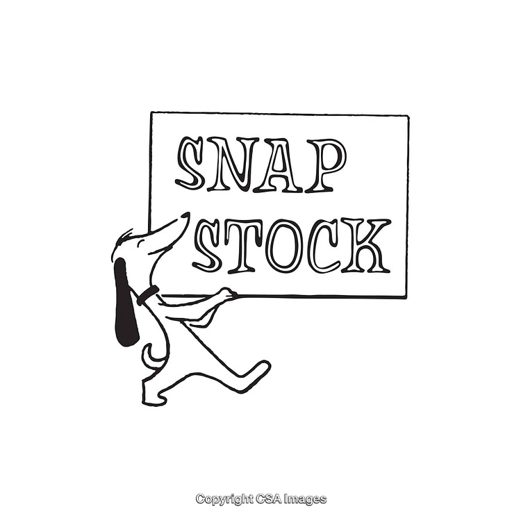 Black And White Line Art Illustration of a Dog Holding a Signboard