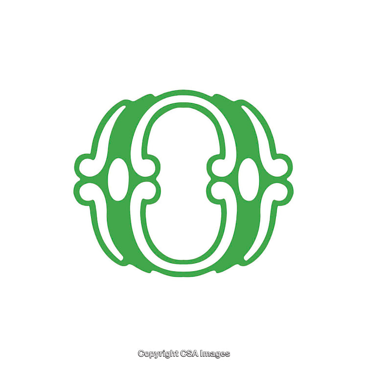 Stylized Green Ornate Letter O Design Isolated on White Background