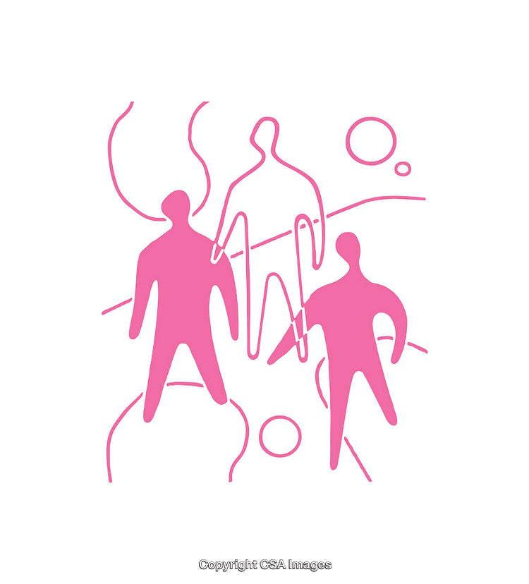 Minimalist Pink Line Art Figures With Abstract Connection