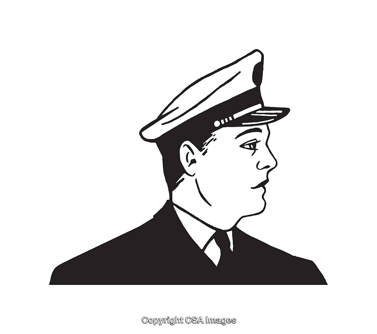 Black and White Line Art of a Man in Uniform Profile