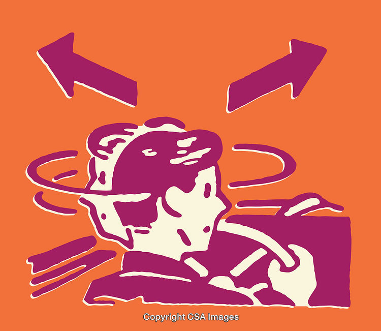 Abstract Illustration of a Person with Symbolic Arrows and Dynamic Elements