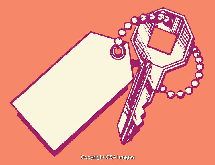 Illustration of a Key and Blank Tag on Vibrant Orange Background
