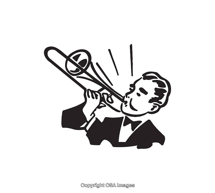 Retro Style Trombone Player Black and White Line Art Illustration