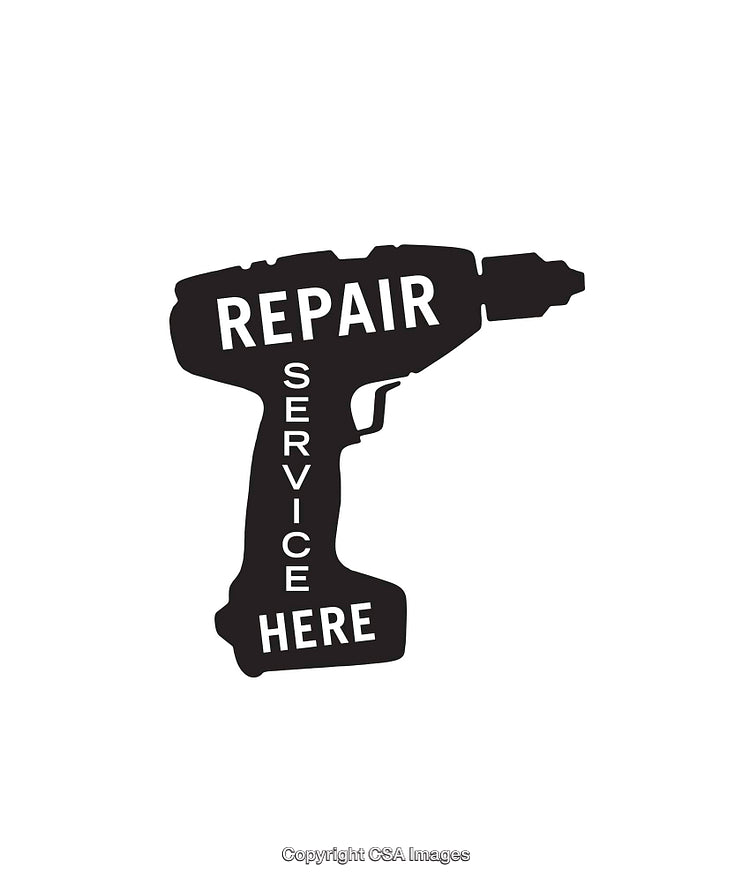 Repair Service Design Featuring Drill Tool Silhouette in Black and White