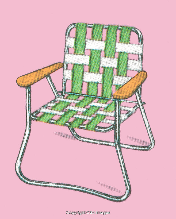 Vintage Green and White Woven Chair on a Pink Background