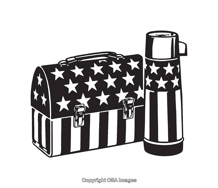 Black and White Lunch Box and Thermos with Patriotic Design