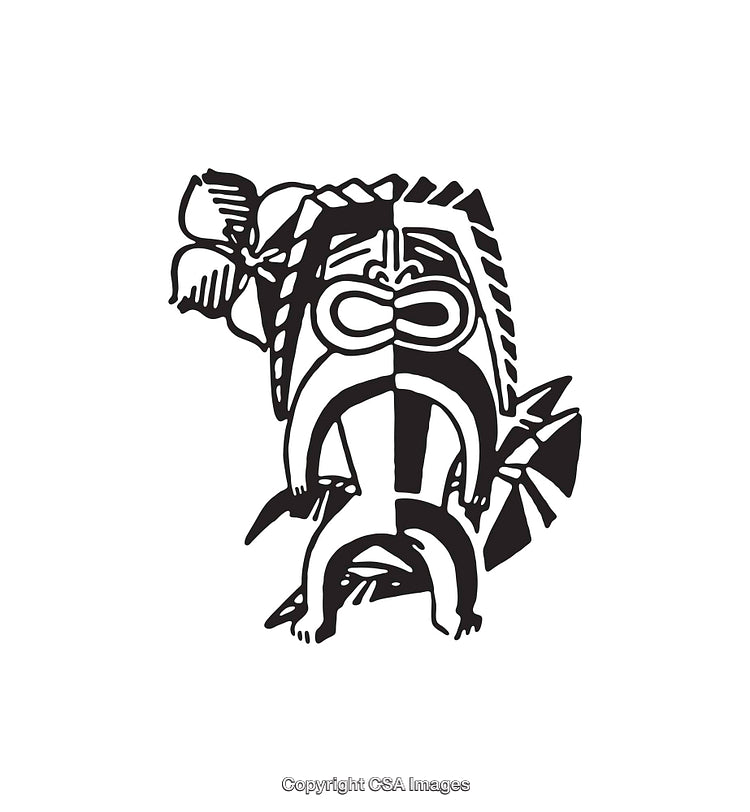 Intricate Black and White Line Art Depicting a Cultural Figurine