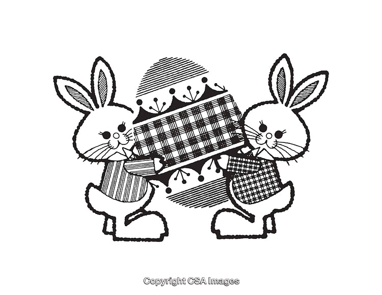 Illustration of Two Cute Bunnies Carrying a Decorative Egg Together