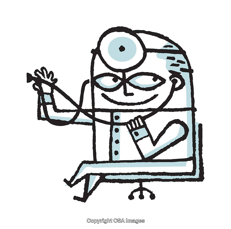Playful Cartoon Illustration of a Doctor Character Using a Stethoscope
