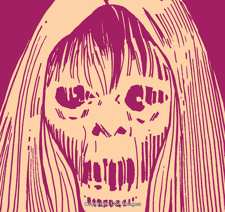 Abstract Skull Illustration with Surreal Elements and Bold Color Design