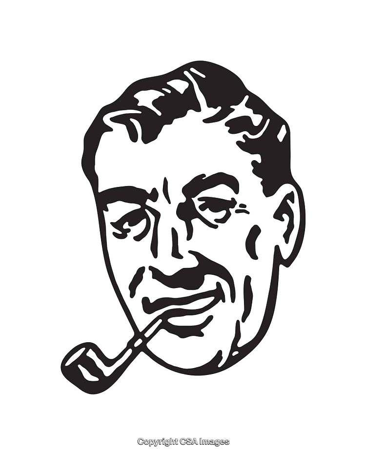 Retro Line Art Illustration of a Man Smoking a Pipe