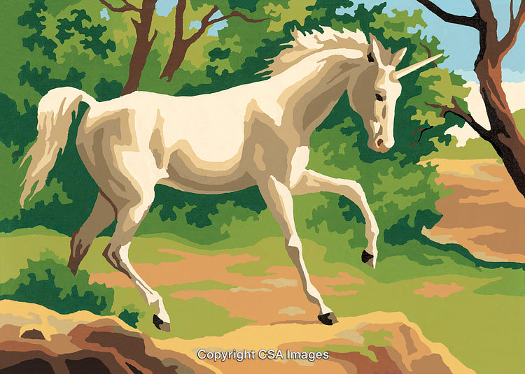 Majestic Unicorn in Vibrant Forest Paint by Number Style Illustration