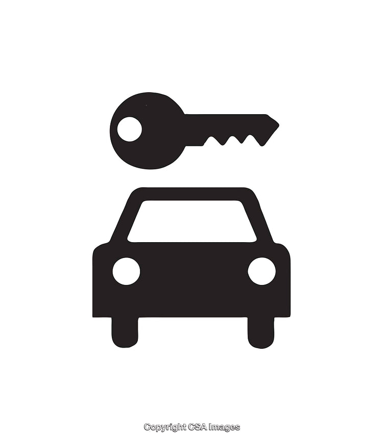 Black And White Car And Key Icon for Rental or Transportation Use