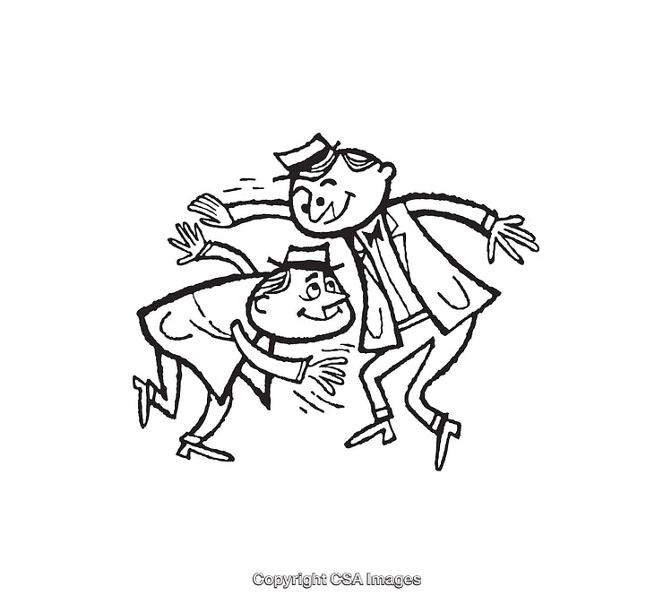 Playful Cartoon Characters in Dynamic Line Art Drawing