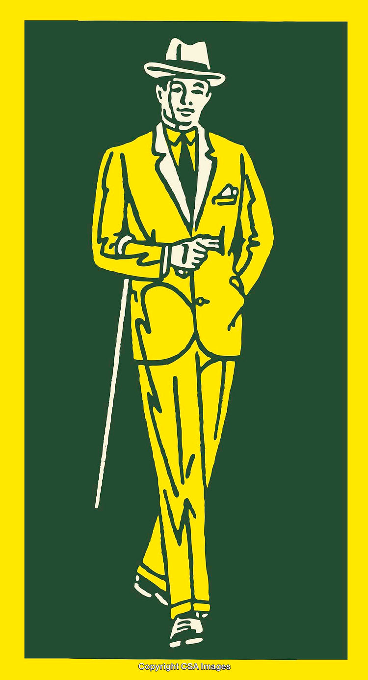 Stylish Yellow-Suited Man in Vintage Line Art Illustration