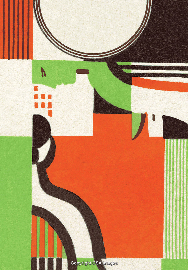 Abstract Geometric Artwork with Bold Orange and Green Elements