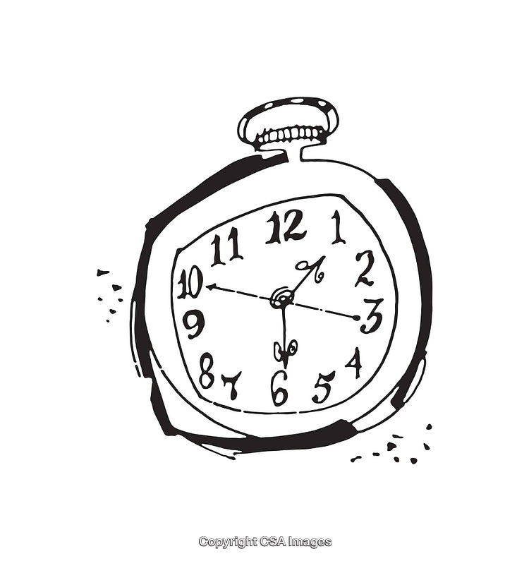 Hand-Drawn Black and White Illustration of a Pocket Watch Showing Time