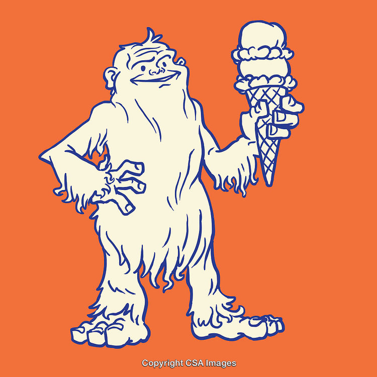 Cheerful Cartoon Sasquatch Holding Ice Cream on Bright Background