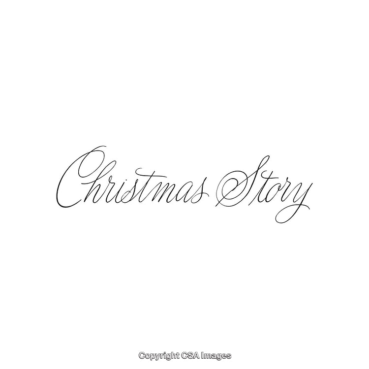 Elegant Handwritten Script Saying 'Christmas Story' on a White Background