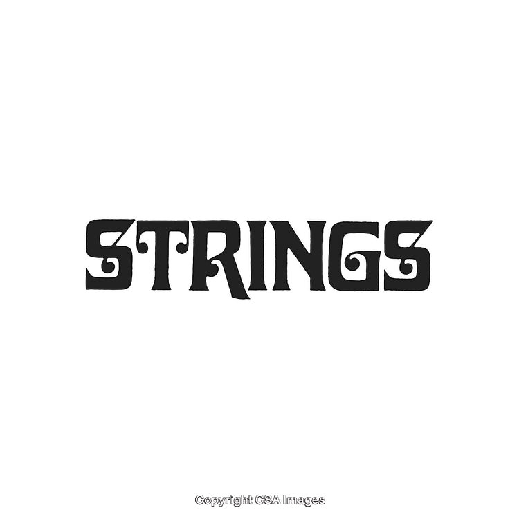 Stylized Black Lettering of 'Strings' With Artistic Design Elements