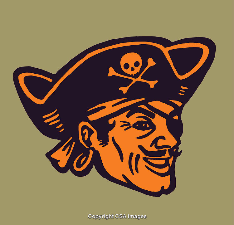 Vintage Style Orange Pirate Head with Skull and Crossbones Iconic Illustration