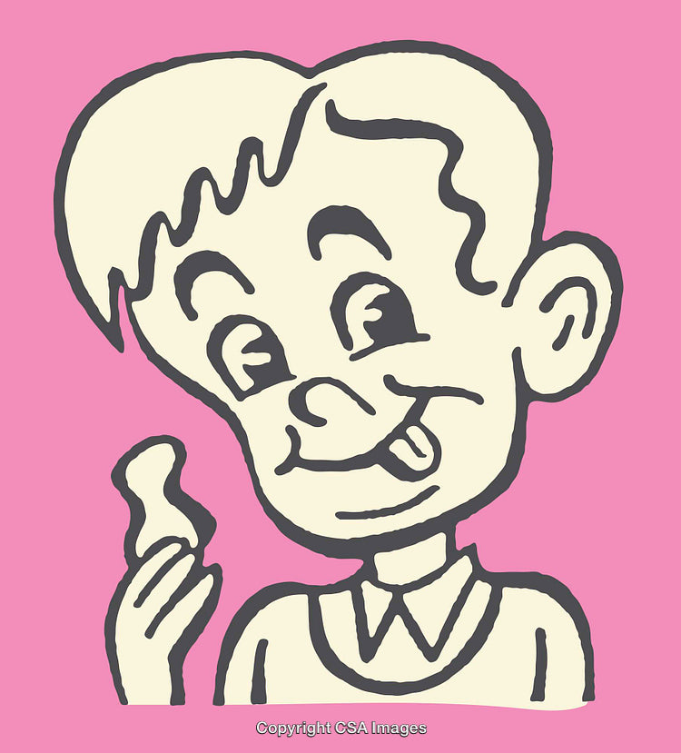 Playful Cartoon Boy Holding a Treat on a Vibrant Colorful Background