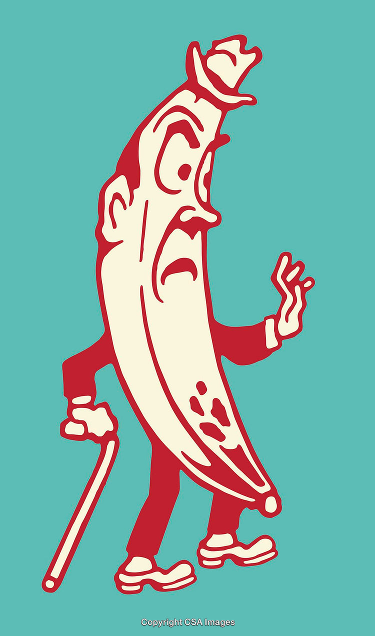Humorous Colored Illustration of a Banana-Man Character in Vintage Style