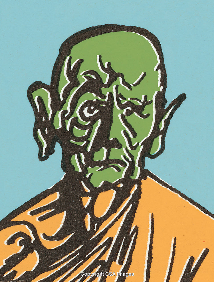 Abstract Illustration of Green-Faced Figure With Artistic Lines and Bright Colors