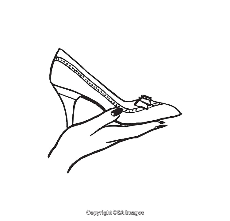 Elegant High Heel Shoe Held Gracefully in Black and White Line Art