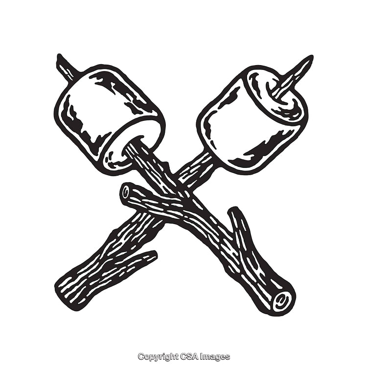 Line Art Illustration of Marshmallows on Sticks for Campfire Roasting