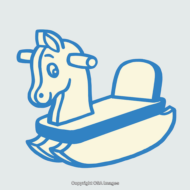 Illustration of a Rocking Horse in Vintage Blue and Cream Design