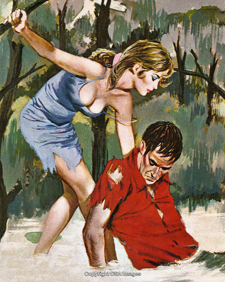 Portrait of Two Struggling Individuals in a Swampy Wilderness Setting