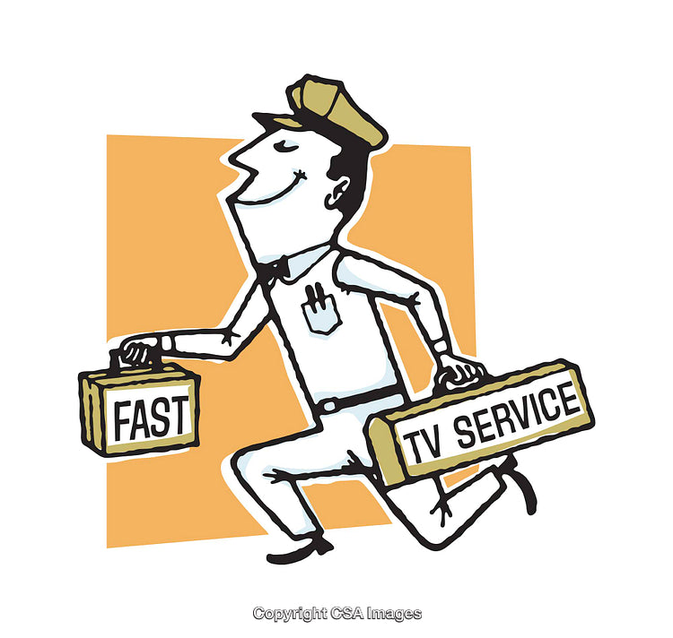 Retro Illustration of a Fast TV Service Provider in Action