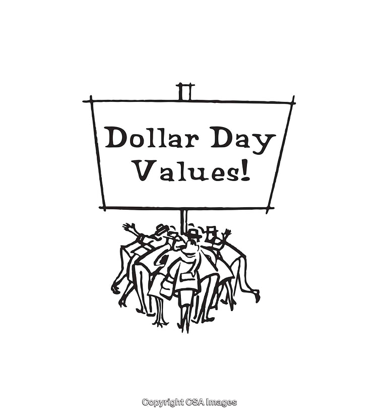 Black and White Line Art Illustration of Dollar Day Sales Event