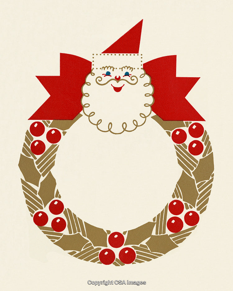Christmas Wreath Illustration Featuring Santa Claus Face and Holiday Accents