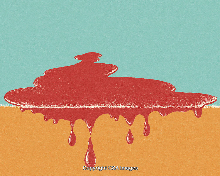 Abstract Dripping Red Liquid on Bold Contrasting Background Colors
