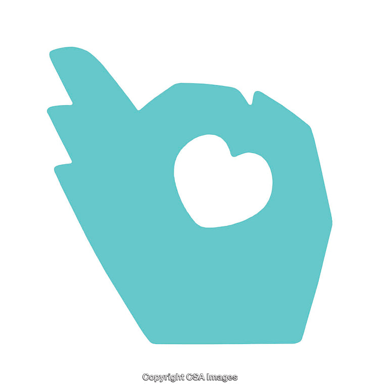Turquoise Hand Icon Featuring Heart Symbol in Minimalist Style