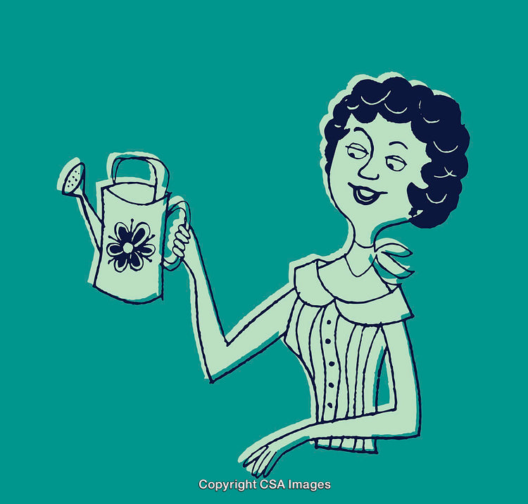 Illustration of a Woman Holding a Watering Can with a Stylish Design