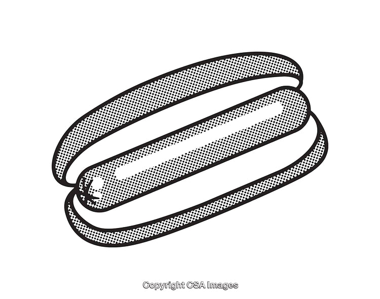 Retro-Inspired Black and White Line Art of a Hotdog Illustration