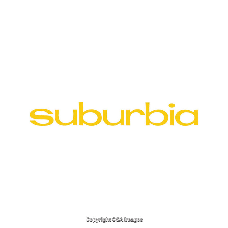 Minimalistic Yellow Typeface Design Featuring the Word Suburbia on White