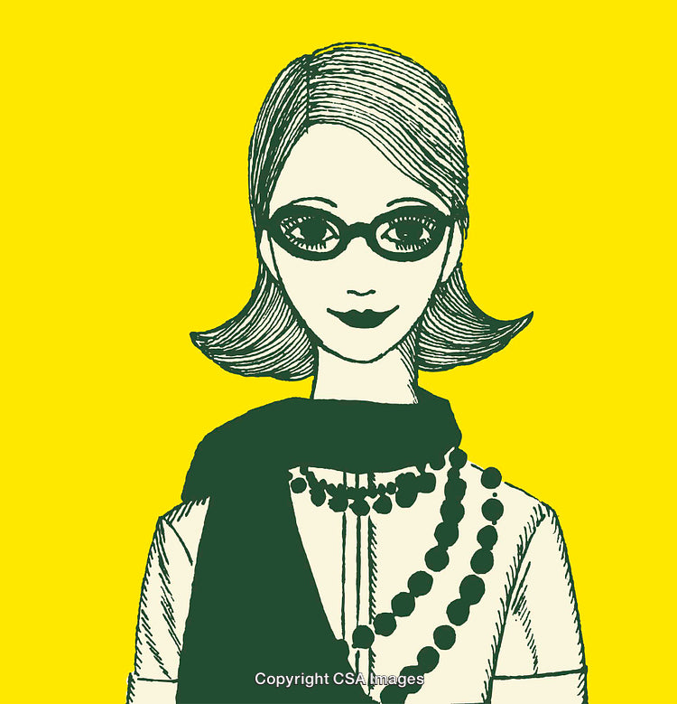 Illustrated Portrait of a Smiling Woman Wearing Glasses and Accessories