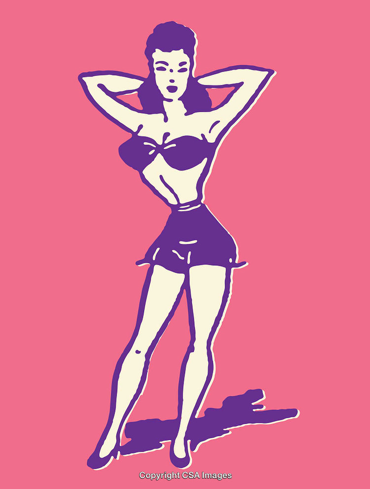 Retro Style Pin-Up Girl in Vibrant Colored Vector Illustration