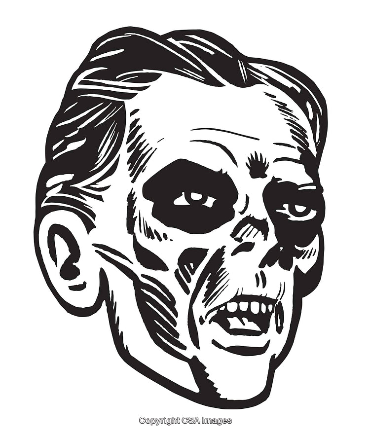 Detailed Illustration of a Retro-Styled Skull with Bold Lines and Shading